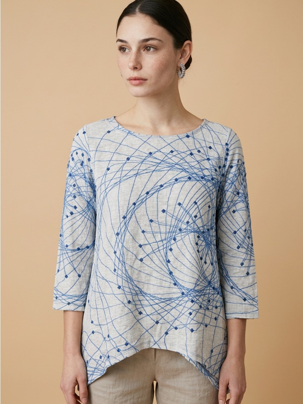 Carine Stylish Blue Patterned Women's Top